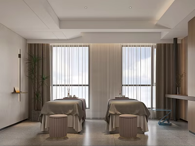 Modern SPA Room Interior With Massage Beds And Large Windows 3d model
