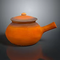 Ceramic Orange Teapot with Lid and Spout on Dark Reflective Surface 3d model