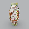 Exquisite Ceramic Vase With Colorful Floral And Figure Patterns On White Base And Golden Trim