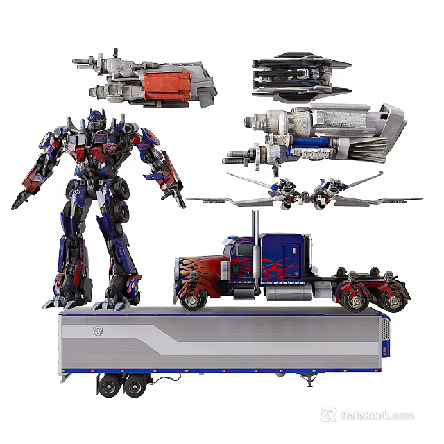 Transformers Optimus Prime Robot Figure With Truck Mode Weapon Accessories And Trailer 3d model 