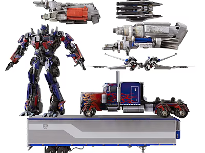 Transformers Optimus Prime Robot Figure With Truck Mode Weapon Accessories And Trailer 3d model