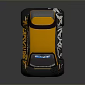 Small Electric City Car With Orange Black Design And Striped Exterior Details