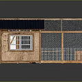 Decorative Ornament Set with Wooden Frame Glass Panels and Blue Roof Design