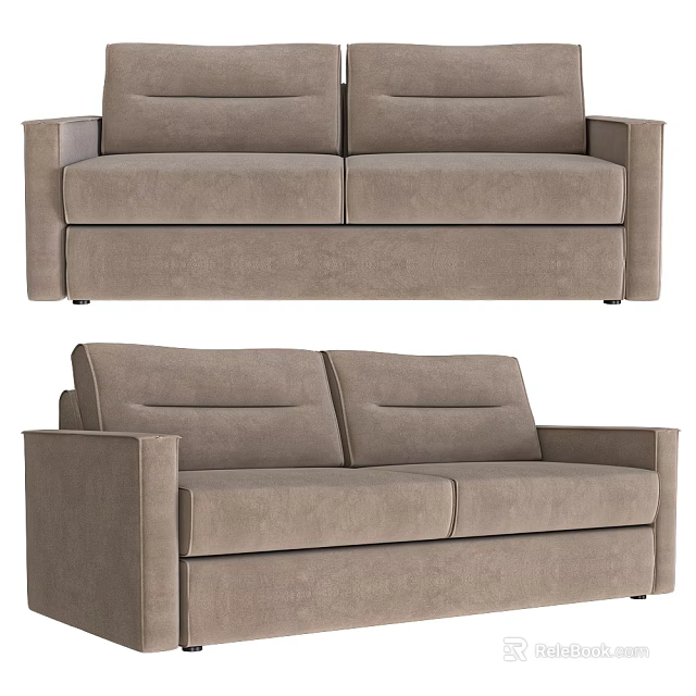 Modern Light Brown Sectional Sofa Upholstered In Soft Fabric With Segmented Backrest And Clean Lines 3d model