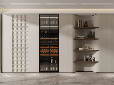 Modern Open Wine Cabinet Design With Glass Doors Wine Racks And Decorative Shelves 3d model