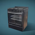 Black Gas Stove Oven With Burners Knobs Glass Door And Grill Rack