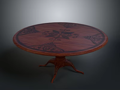 Classic Wooden Round Table With Patterned Tabletop And Intricate Carved Legs 3d model
