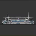 Modern Stadium Architectural Design With Blue Roof Seating Area And Emblem 3d model