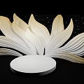White And Gold Lotus Shaped Sculpture Photo Spot With Round Base And Black Starry Background