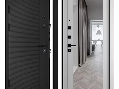 Modern Black Hinged Door With Vertical Lines In Minimalist Interior Space 3d model