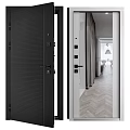 Modern Black Hinged Door With Vertical Lines In Minimalist Interior Space 3d model