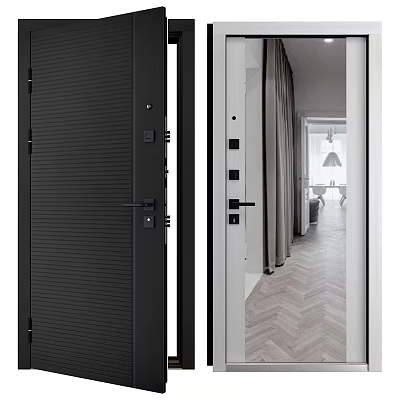 Modern Black Hinged Door With Vertical Lines In Minimalist Interior Space 3d model
