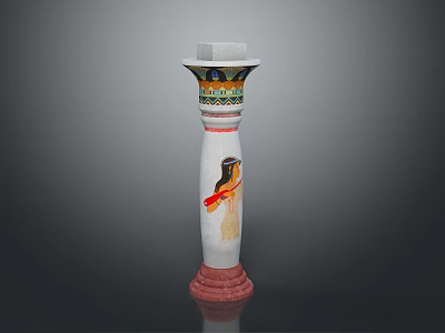 Decorative Column With Painted Bird Design Red Accents And Ornate Top 3d model