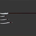 Traditional Long Handled Weapon with Red Shaft and Silver Blade and Smaller Components in Reflections