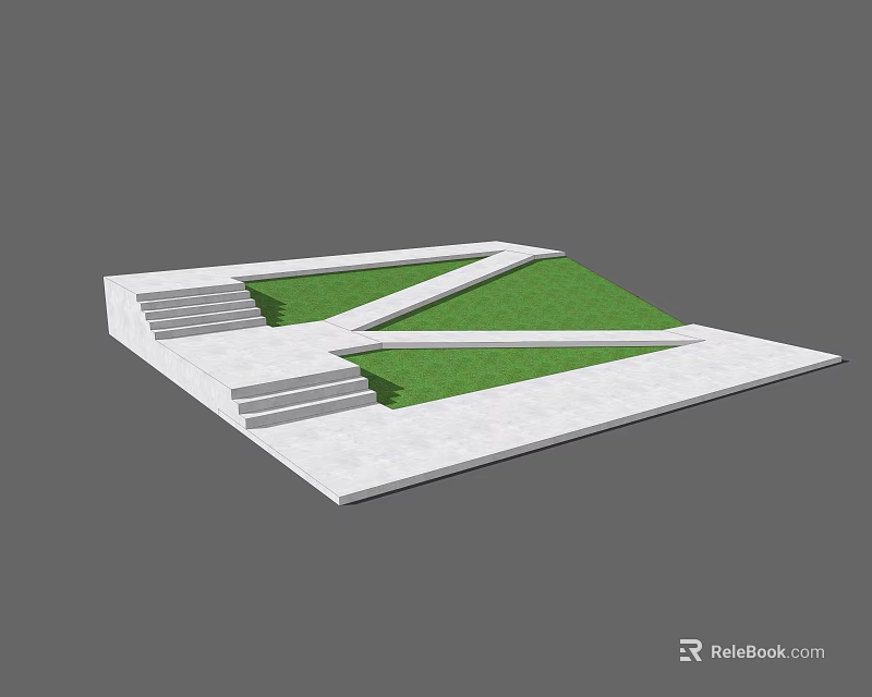 Outdoor Staircase Design With White Steps Green Lawn And Landscape Path 3d model 