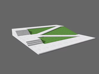 Outdoor Staircase Design With White Steps Green Lawn And Landscape Path 3d model