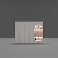 Modern Wardrobe Interior Design With Light Gray Wooden Curved Open Section And Illuminated Shelves