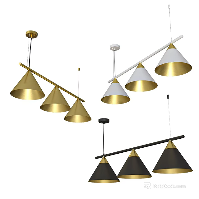 Multiple Modern Conical Pendant Lights in Gold Black White for Interior Design 3d model