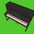 Elegant Black Upright Piano With Ornate Carvings On Green Background