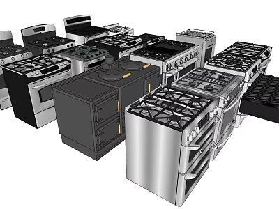 Various Kitchen Appliances Collection Featuring Modern Stainless Steel Stoves And Ovens 3d model