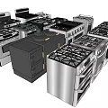 Various Kitchen Appliances Collection Featuring Modern Stainless Steel Stoves And Ovens