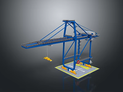 Blue Industrial Crane Model Featuring Extended Boom Yellow Hook And Stable Base 3d model