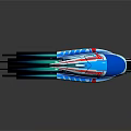 Futuristic Sci Fi Vehicle With Blue White Red Streamlined Design And Glowing Engine