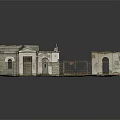 Cartoon Ancient Ruins Scene Featuring Stone Pillars Arches Broken Walls Grass And Fallen Leaves