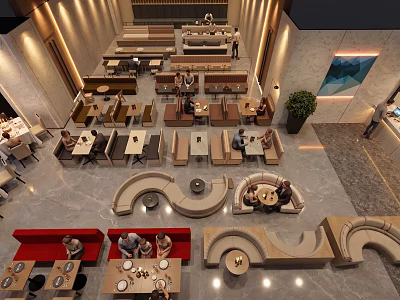 Modern Restaurant Interior With Stylish Booth Sofas And Comfortable Seating Areas 3d model