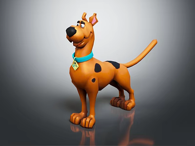 Cartoon Brown Dog with Black Spots Blue Collar and Tag in Standing Pose 3d model
