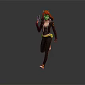 Animated Female Character With Red Hair And Black Outfit Running