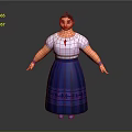 Traditional Female Game Character Wearing White Blouse And Blue Skirt With Purple Patterns
