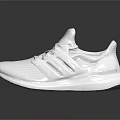 White Sports Sneakers with Knitted Upper White Sole Laces and Reflective Surface on Dark Background