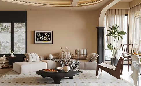 Retro Middle Ancient Home Living Room Silent Style Living Room French Middle Style Living Room Middle Style Sofa Coffee Table Middle Style Leisure Chair for Small Apartment Living Room 3d model