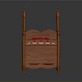 Classic Wooden Four Poster Bed With Red Pillow And Mattress