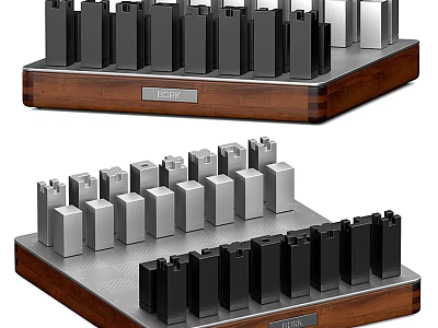 Chess Game Set With Wooden Base Storage Rack And Organized Black Silver Pieces 3d model