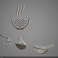 Food Themed Wall Hangings With Steam Bowl Noodles And Chopsticks