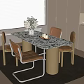 Cream wind dining table and chair combination 3d model