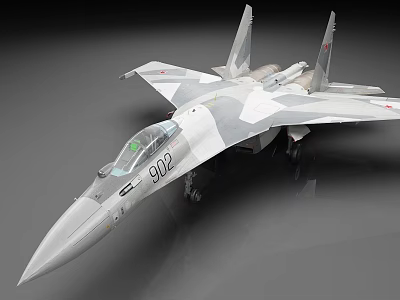 Gray White Camouflage Fighter Jet With 902 Number Cockpit And Double Tail 3d model