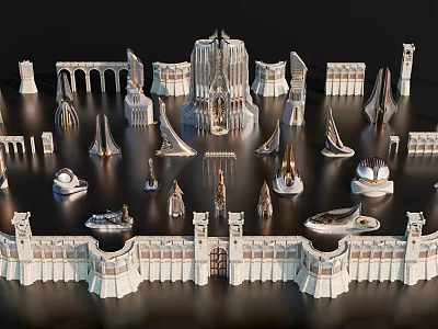 Futuristic Urban Architecture Complex With Various Styles Towers Arches And Symmetrical Layout 3d model