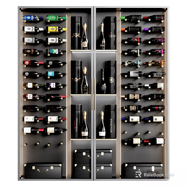 Commercial Wine Cabinet with Neatly Arranged Wine Bottles and Modern Design 3d model 