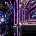 Modern KTV Interior With Purple Lighting Large Screens Sofas And Starry Sky Theme 3d model