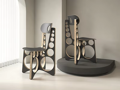 Modern Leisure Chair With Geometric Frame And Round Cutouts For Minimal Interior 3d model