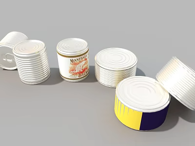 Assorted Canned Food Including Mackerel With Colorful Metal Lids And Sizes 3d model