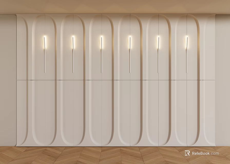 Modern Interior Wall Paneling With Curved Design And Linear Lights 3d model 