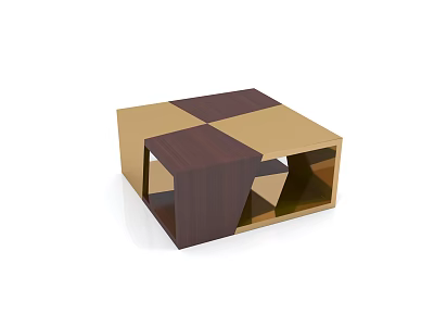Modern Geometric Coffee Table With Walnut Wooden And Gold Metallic Panels Design 3d model
