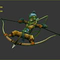 3D Monkey Warrior Character Drawing Bow In Orange Blue Outfit With Helmet