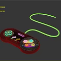 Black Electronic Remote Control With Colorful Red Yellow Green Blue Buttons And Connected Cable
