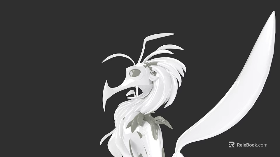 Unique White Flying Creature With Artistic Feather Design And Sculptural Wings 3d model 