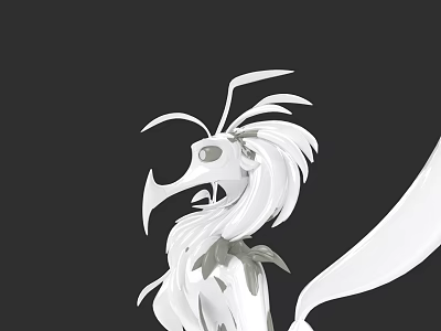 Unique White Flying Creature With Artistic Feather Design And Sculptural Wings 3d model
